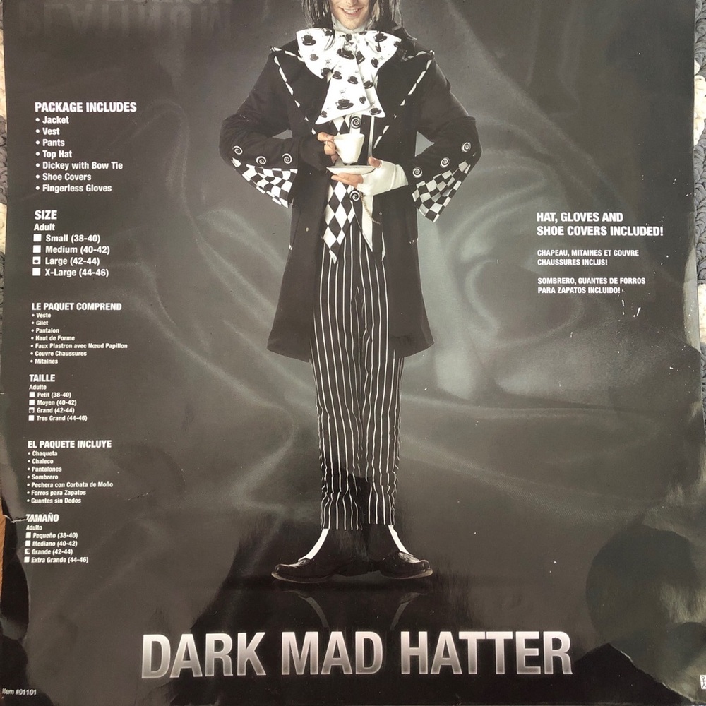 Adult Men’s Large Dark Mad Hatter Alice in Wonderland costume